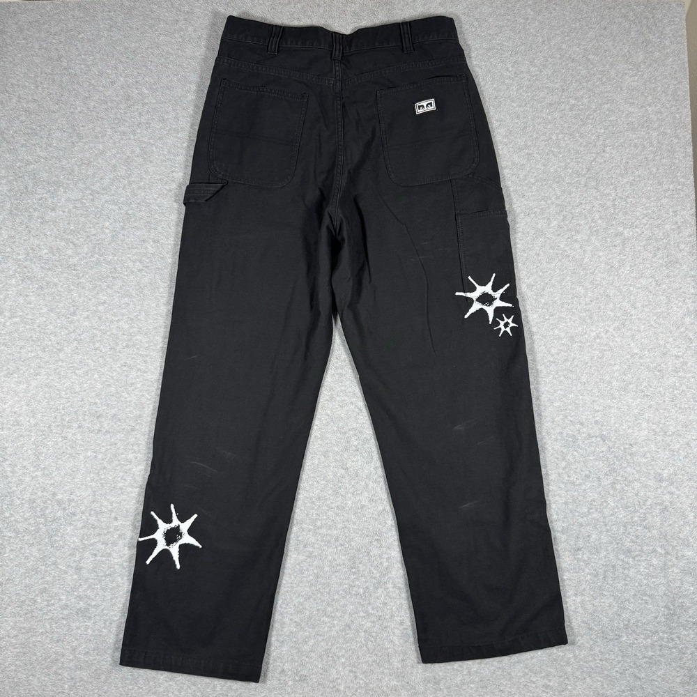 OBEY Carpenter Pants Men's 30 Black White Graphic Utility Workwear Streetwear - Picture 2 of 10